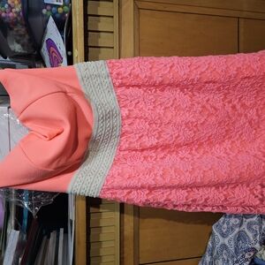 Vibrant Pink Lace Dress with Cream Band